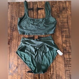 Aerie Shine Ribbed Longline Scoop Bikini Top and High Waisted Crossover Bottoms